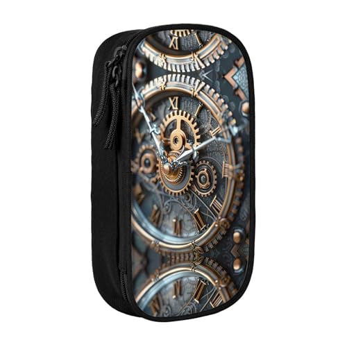 HDSKFNS Niedliches Federmäppchen mit Uhr-Getriebe-Druck, großes Fassungsvermögen, Federmäppchen, Reißverschluss, Stiftebox, Oxford-Stoff von HDSKFNS