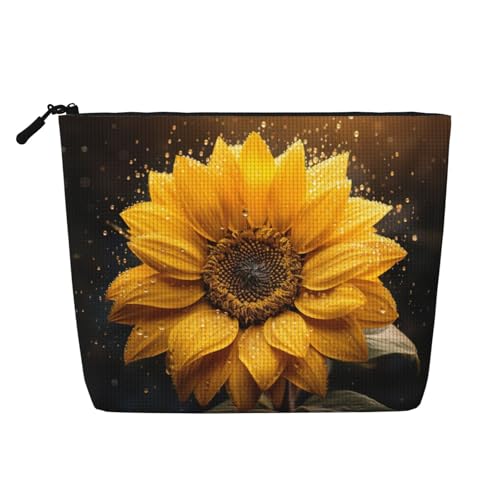 HDSKFNS Schöne Kosmetiktasche mit Sonnenblumen-Motiv, 4 Aufdrucke, Make-up-Tasche für Damen, Reise-Make-up-Tasche mit Reißverschluss, ideal für den täglichen Gebrauch auf Reisen von HDSKFNS