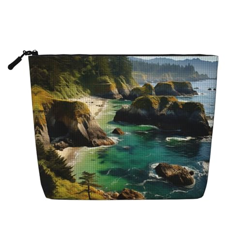 HDSKFNS US-Make-up-Tasche mit Meeresküstenaufdruck, für Damen, Reise-Make-up-Tasche mit Reißverschluss, ideal für den täglichen Gebrauch, Reisen, Schwarz, Einheitsgröße von HDSKFNS