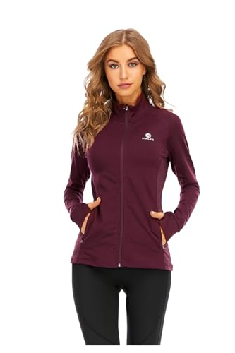 HDTIYUYP Damen Sportjacke UV Trainingsjacke - Laufjacke Leicht Langarm mit Reißverschluss Taschen Full Zip Wanderjacke Frauen Workout Jacke dunkelrot 3XL von HDTIYUYP