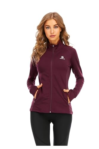 HDTIYUYP Damen Sportjacke UV Trainingsjacke - Laufjacke Leicht Langarm mit Reißverschluss Taschen Full Zip Wanderjacke Frauen Workout Jacke Dunkelrot XL von HDTIYUYP