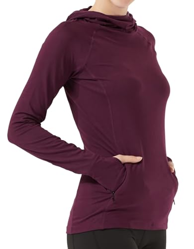 HDTIYUYP Laufshirt Damen Langarm Sportshirt mit Kapuze, Atmungsaktiv Funktionsshirt Damen Langarm Wandershirt UV Schutz mit Daumenlöcher Fuchsie S von HDTIYUYP