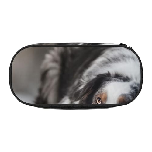 HDTVTV Australian Shepherd Winter Schneeweiß Grau Hunde Bleistiftbeutel Stiftetui Tragbare Bleistifttasche Mit Reißverschluss Kosmetiktasche Tasche von HDTVTV