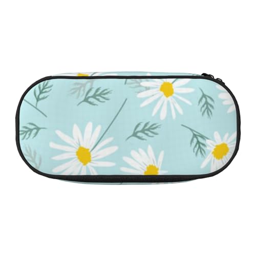 HDTVTV Blaues und weißes zierliches Blumengänseblümchen Bleistiftbeutel Stiftetui Tragbare Bleistifttasche Mit Reißverschluss Kosmetiktasche Tasche von HDTVTV