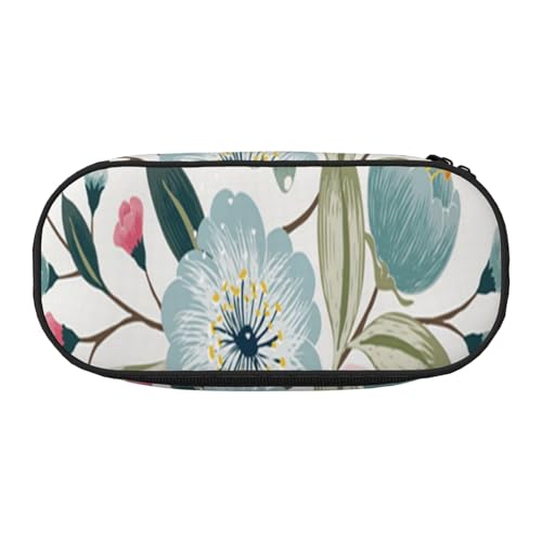 HDTVTV Blumen Frühlingsblumen Schöne Blaue Rosa Rose Grüne Blätter Süße Farben Bleistiftbeutel Stiftetui Tragbare Bleistifttasche Mit Reißverschluss Kosmetiktasche Tasche von HDTVTV