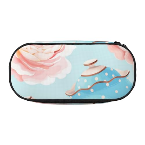 HDTVTV Blumen Rosen Vintage Teekanne Tassen Bleistiftbeutel Stiftetui Tragbare Bleistifttasche Mit Reißverschluss Kosmetiktasche Tasche von HDTVTV