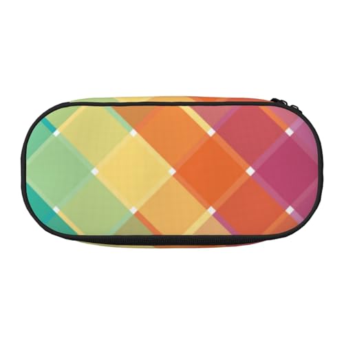 HDTVTV Bunte Regenbogen Multicolor Plaid Streifen Bleistiftbeutel Stiftetui Tragbare Bleistifttasche Mit Reißverschluss Kosmetiktasche Tasche von HDTVTV