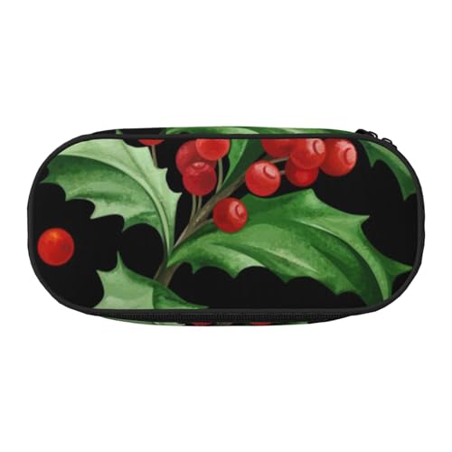 HDTVTV Frohe Weihnachten Holly Bleistiftbeutel Stiftetui Tragbare Bleistifttasche Mit Reißverschluss Kosmetiktasche Tasche von HDTVTV