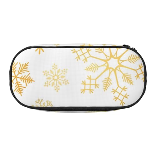 HDTVTV Gold Schneeflocke Weihnachten Xmas Weiß Bleistiftbeutel Stiftetui Tragbare Bleistifttasche Mit Reißverschluss Kosmetiktasche Tasche von HDTVTV