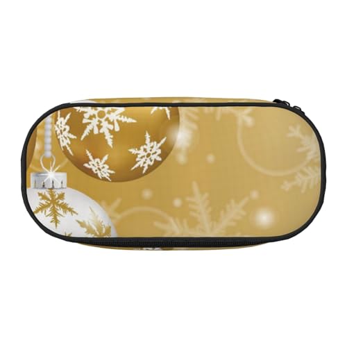 HDTVTV Gold Weihnachtskugel Schneeflocke Weihnachten Bleistiftbeutel Stiftetui Tragbare Bleistifttasche Mit Reißverschluss Kosmetiktasche Tasche von HDTVTV