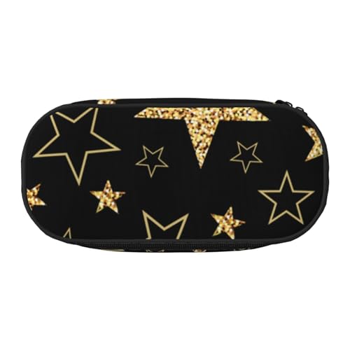 HDTVTV Goldene Sterne auf schwarzem Hintergrund Bleistiftbeutel Stiftetui Tragbare Bleistifttasche Mit Reißverschluss Kosmetiktasche Tasche von HDTVTV