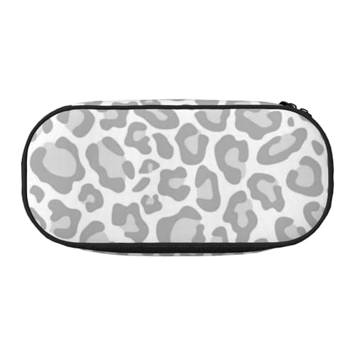 HDTVTV Grau-weißer Leopardendruck Bleistiftbeutel Stiftetui Tragbare Bleistifttasche Mit Reißverschluss Kosmetiktasche Tasche von HDTVTV