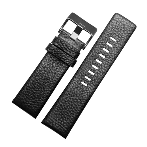 HDTVTV Leder-Uhren-Armband 22-30mm Uhrenband mit Stecknadelschnalle, Schwarze schwarze Schnalle, 26mm von HDTVTV