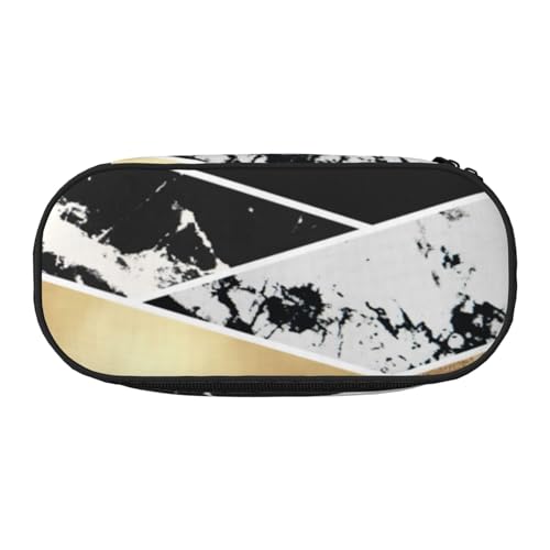 HDTVTV Moderne Gold Schwarz Weiß Glitter Marmor Geometrische Kunst Bleistiftbeutel Stiftetui Tragbare Bleistifttasche Mit Reißverschluss Kosmetiktasche Tasche von HDTVTV