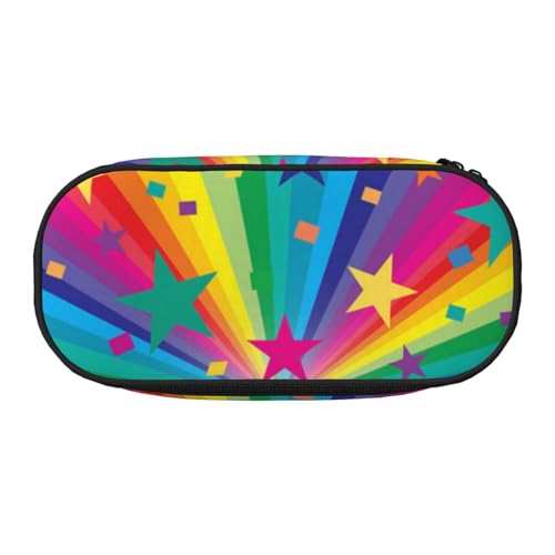 HDTVTV Regenbogen und Sterne Konfetti Strahlen Bleistiftbeutel Stiftetui Tragbare Bleistifttasche Mit Reißverschluss Kosmetiktasche Tasche von HDTVTV