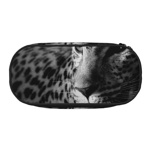 HDTVTV Schwarz-Weiß-Bild eines Leoparden Bleistiftbeutel Stiftetui Tragbare Bleistifttasche Mit Reißverschluss Kosmetiktasche Tasche von HDTVTV