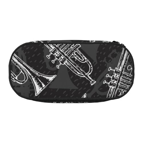 HDTVTV Schwarz-Weiß-Skizze Trompeten Bleistiftbeutel Stiftetui Tragbare Bleistifttasche Mit Reißverschluss Kosmetiktasche Tasche von HDTVTV