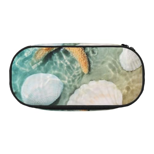 HDTVTV Seestern- und Muschelmuster Bleistiftbeutel Stiftetui Tragbare Bleistifttasche Mit Reißverschluss Kosmetiktasche Tasche von HDTVTV