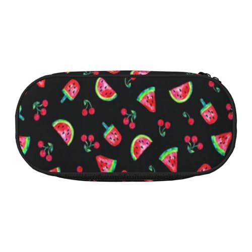 HDTVTV Wassermelonen Kirschen Schwarz Bleistiftbeutel Stiftetui Tragbare Bleistifttasche Mit Reißverschluss Kosmetiktasche Tasche von HDTVTV