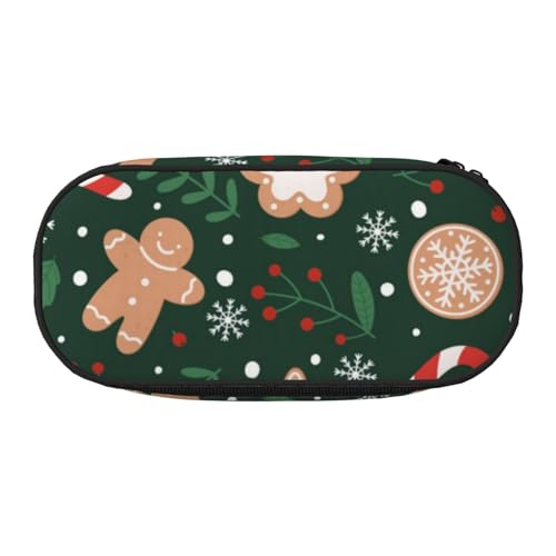 HDTVTV Weihnachten Candy Cane Lebkuchen auf grünem Hintergrund Bleistiftbeutel Stiftetui Tragbare Bleistifttasche Mit Reißverschluss Kosmetiktasche Tasche von HDTVTV