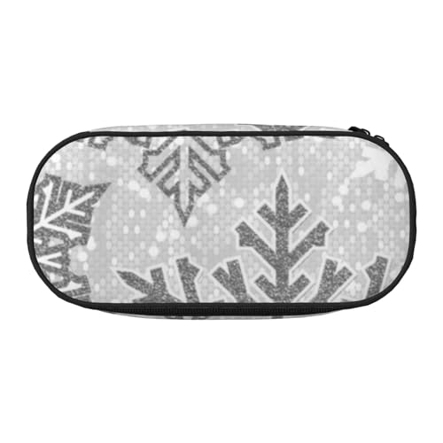 HDTVTV Weihnachten Funkelnde silbergraue und weiße Schneeflocken Bleistiftbeutel Stiftetui Tragbare Bleistifttasche Mit Reißverschluss Kosmetiktasche Tasche von HDTVTV