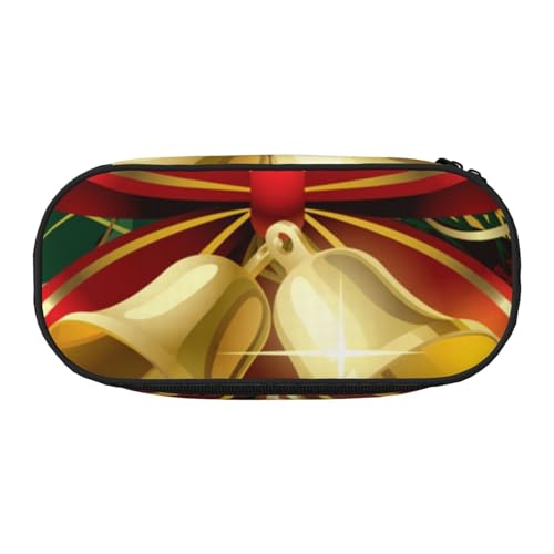HDTVTV Weihnachten Rotes Band Goldglocken Bleistiftbeutel Stiftetui Tragbare Bleistifttasche Mit Reißverschluss Kosmetiktasche Tasche von HDTVTV