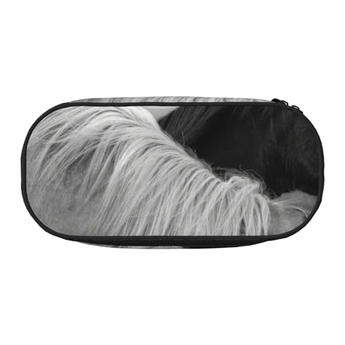 HDTVTV Weißes Pferd und schwarzes Pferd gedruckt Bleistiftbeutel Stiftetui Tragbare Bleistifttasche Mit Reißverschluss Kosmetiktasche Tasche von HDTVTV