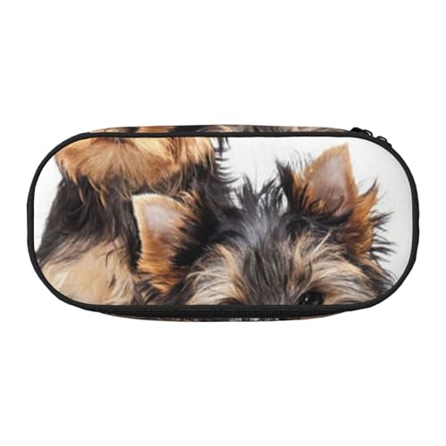 HDTVTV Zwei Yorkshire Terrier Welpen Bleistiftbeutel Stiftetui Tragbare Bleistifttasche Mit Reißverschluss Kosmetiktasche Tasche von HDTVTV