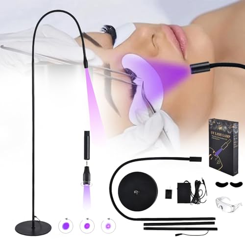 UV-Wimpernlampe für Wimpernverlängerung mit Fußschalter, Augenklappe, Schutzbrille, flexiblem Schwanenhals, 5 W dimmbare Spotlight-LED-Stehlampe, Kleber härtet in 1–3 Sekunden aus,Black von HDaspijh