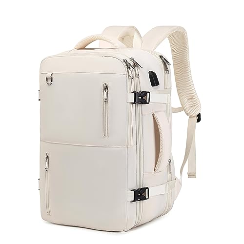 HDeye Reiserucksack Damen und Herren, Großer Handgepäck Rucksack, Erweiterbare Handgepäcktasche, 17-Zoll Laptop Rucksack, Rucksack für Wandern im Freien Geschäftsreise, Beige von HDeye