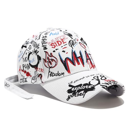Herren Baseball Hip Hop Cap Graffiti Baseball Cap Unisex Mütze, weiß, 58 von HDiGit