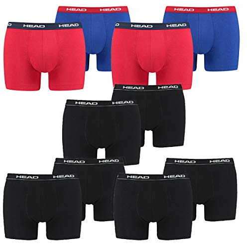 HEAD 10 er Pack Herren Boxer Boxershorts Basic Pant Unterwäsche, Farbe:Schwarz/Rot/Blau, Bekleidungsgröße:L von HEAD