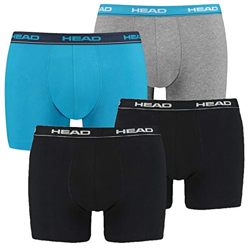 HEAD 4 er Pack Herren Boxer Boxershorts Basic Pant Unterwäsche, Farbe:Schwarz/Blau/Grau, Bekleidungsgröße:L von HEAD