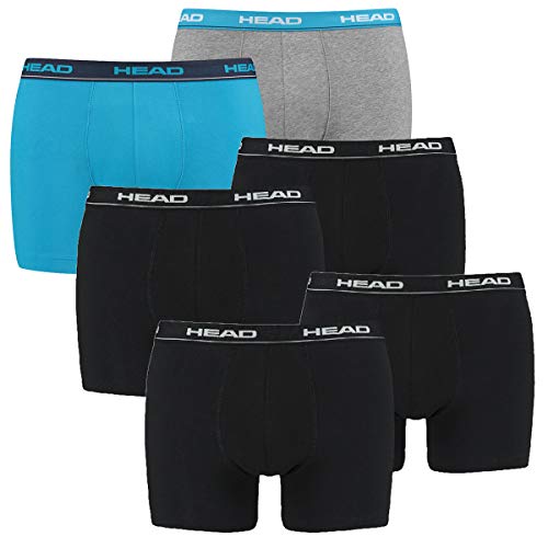 HEAD 6 er Pack Herren Boxer Boxershorts Basic Pant Unterwäsche, Farbe:Schwarz/Blau/Grau, Bekleidungsgröße:M von HEAD