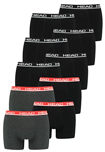 HEAD Basic Boxer Shorts Herren Unterwäsche Unterhose 10 er Pack, Farbe:Black/Grey Red, Bekleidungsgröße:XL von HEAD