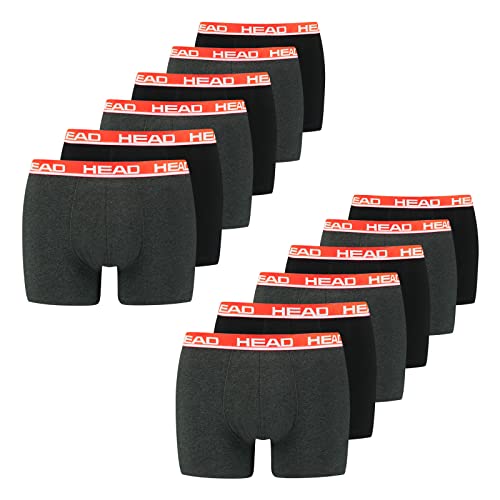 HEAD Herren Basic Boxer Cotton Stretch 12er Pack, Wäschegröße:L, Artikel:-011 Grey/red von HEAD