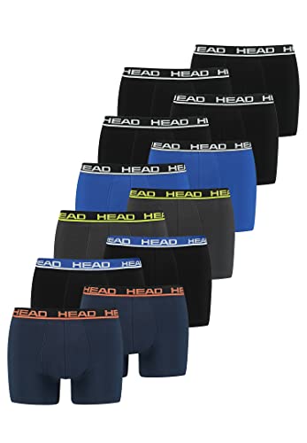 HEAD Herren Basic Boxer Pant Shorts Unterwäsche Unterhose 12 er Pack, Farbe:Black/Black Blue/Phantom Lime/Blue Orange/Blue Black, Bekleidungsgröße:S von HEAD