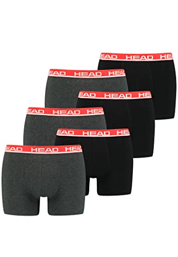 HEAD Herren Basic Boxer Pant Shorts Unterwäsche Unterhose 6 er Pack, Farbe:011 - Grey/Red, Bekleidungsgröße:L von HEAD