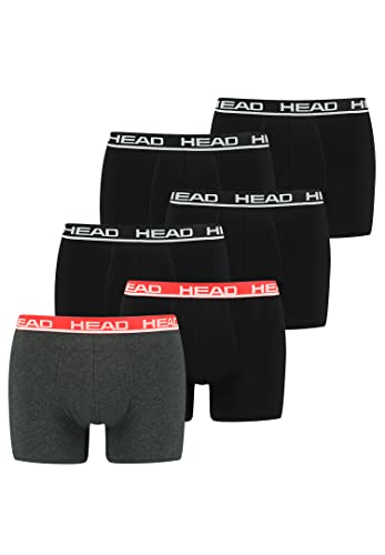 HEAD Herren Basic Boxer Pant Shorts Unterwäsche Unterhose 6 er Pack, Farbe:Black/Grey Red, Bekleidungsgröße:M von HEAD