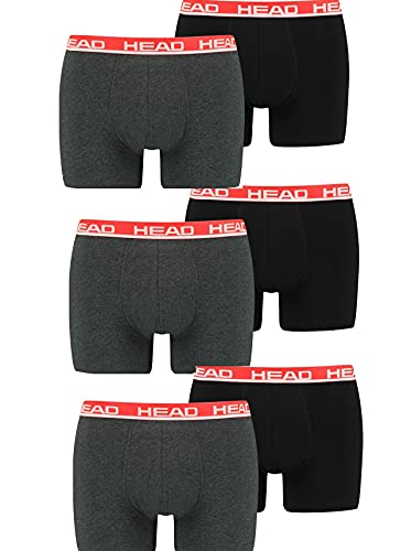 HEAD Herren Boxer Short Underwear (6er Pack) (L, Grey/Red) von HEAD