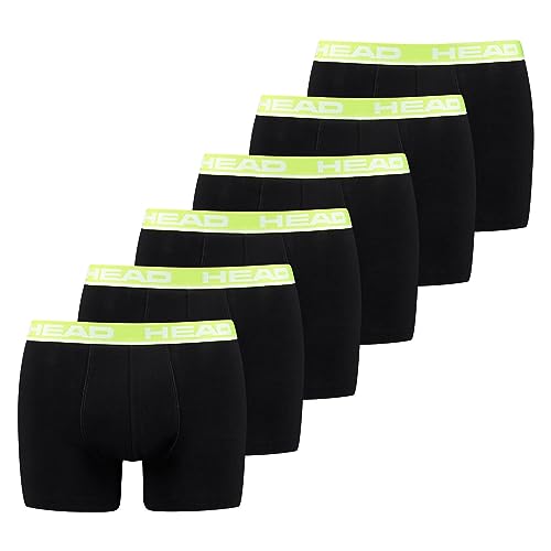 HEAD Herren Boxershort Basic Boxer 6er Pack S M L XL Schwarz Baumwolle Stretch, Größe:M, Farbe:Black/Light Green 019 von HEAD