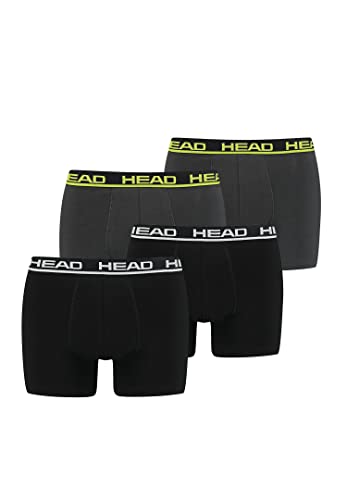 HEAD Herren Boxershorts 841001001 4er Pack, Farbe:Black/Phantom Lime, Bekleidungsgröße:L von HEAD