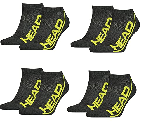 HEAD Herren Damen Performance Sneaker Socken Füsslinge 8P (Dark Grey/Lime, 35-38) von HEAD