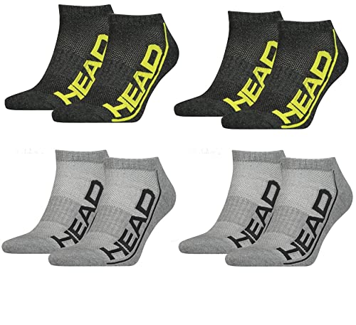 HEAD Herren Damen Performance Sneaker Socken Füsslinge 8P (Dark Grey Lime/Grey, 39-42) von HEAD