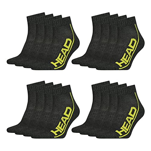 HEAD Herren Damen Sportsocken Performance Quarter Cotton Blend Sport 8 Paar, Farbe:Grau, Größe:39-42, Artikel:-009 dark grey/lime von HEAD