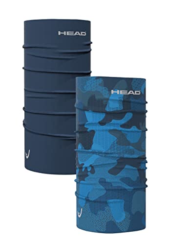 HEAD Original Tube Camouflage/Plain, Multifunktionstuch 2er Pack (Blau) Onesize Unisex Schlauchschal Herren Damen Winter Neckwarmer Winddicht Skifahren Radfahren UV Schutz Schlauchtuch von HEAD