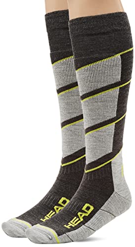 HEAD Unisex Head Unisex Knee-high Ski V-shape 2 Pack KNEEHIGH SOCKS, Dark grey / Yellow, 31 EU von HEAD