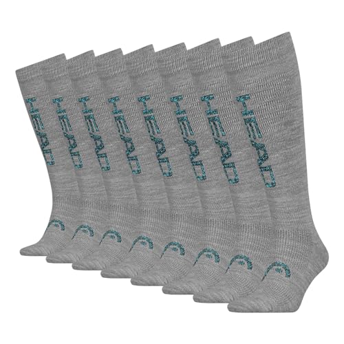 HEAD Unisex Skisocken Skistrümpfe Ski Beginner Logo Kneehigh Socks 4 Paar, Farbe:Grau, Größe:43-46, Artikel:-002 grey/sky blue combo von HEAD