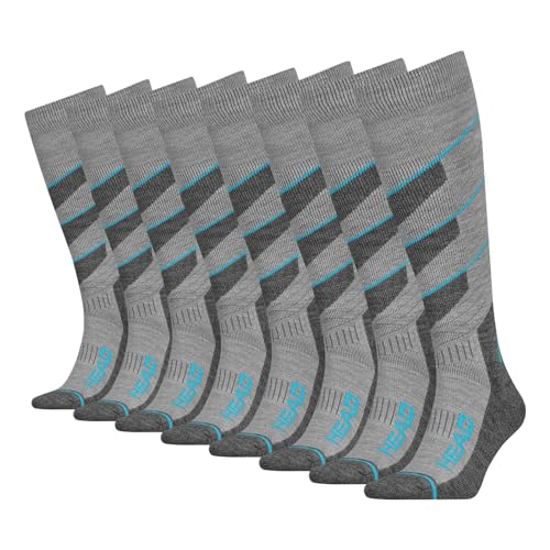 HEAD Unisex Skisocken Skistrümpfe Ski Beginner V-Shape Kneehigh Socks 4 Paar, Farbe:Grau, Größe:39-42, Artikel:-002 grey/sky blue combo von HEAD