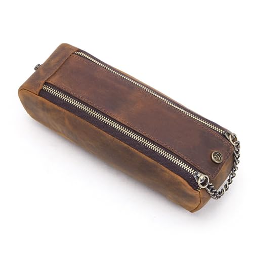 HEAGER Leder-Stiftkiste, Stifte- und Federmäppchen aus Leder mit Doppelreißverschluss, Braun, 20,5 x 6 x 7 cm von HEAGER